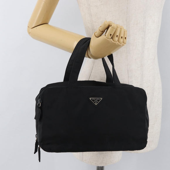 PRADA Hand Bag Nylon Black Silver Auth 175269