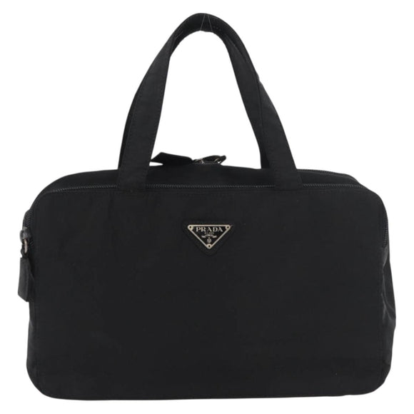 PRADA Hand Bag Nylon Black Silver Auth 175269