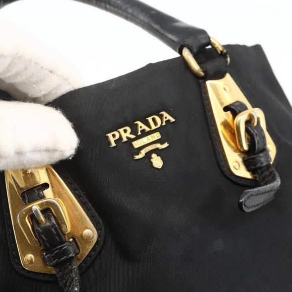 PRADA Hand Bag Nylon Black Gold Auth 175270