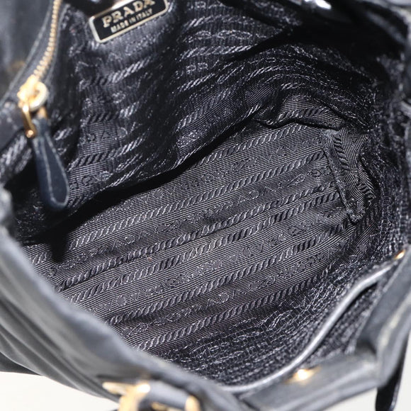 PRADA Hand Bag Nylon Black Gold Auth 175270