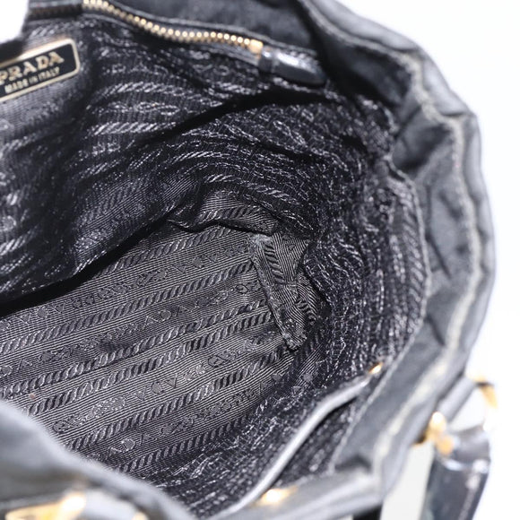PRADA Hand Bag Nylon Black Gold Auth 175270
