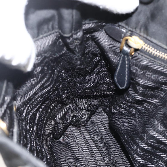 PRADA Hand Bag Nylon Black Gold Auth 175270