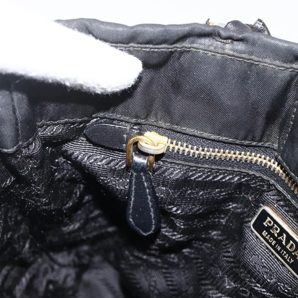 PRADA Hand Bag Nylon Black Gold Auth 175270