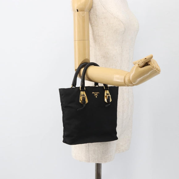 PRADA Hand Bag Nylon Black Gold Auth 175270