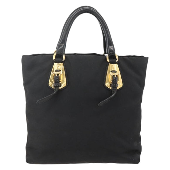 PRADA Hand Bag Nylon Black Gold Auth 175270