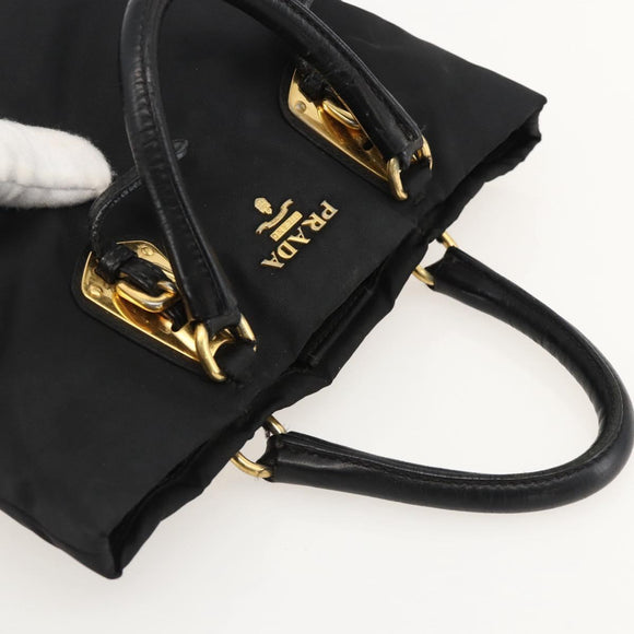 PRADA Hand Bag Nylon Black Gold Auth 175270