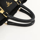 PRADA Hand Bag Nylon Black Gold Auth 175270-7