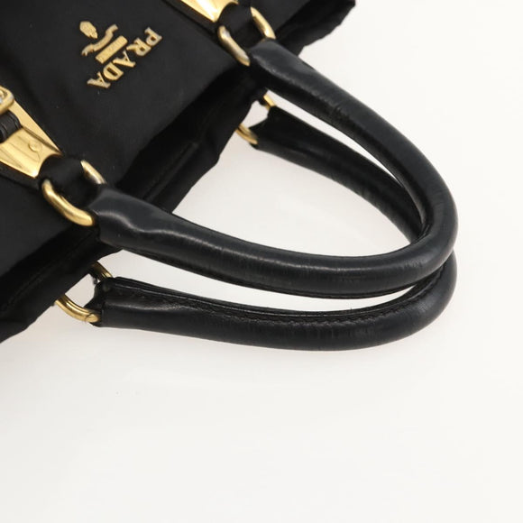 PRADA Hand Bag Nylon Black Gold Auth 175270