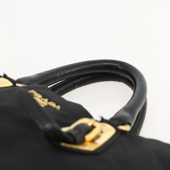 PRADA Hand Bag Nylon Black Gold Auth 175270