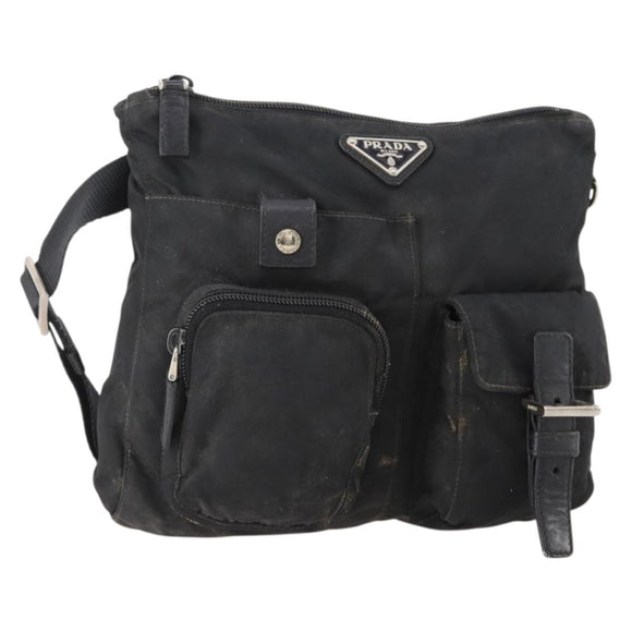 PRADA Waist bag Nylon Black Silver Auth 175272