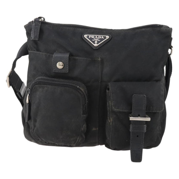 PRADA Waist bag Nylon Black Silver Auth 175272