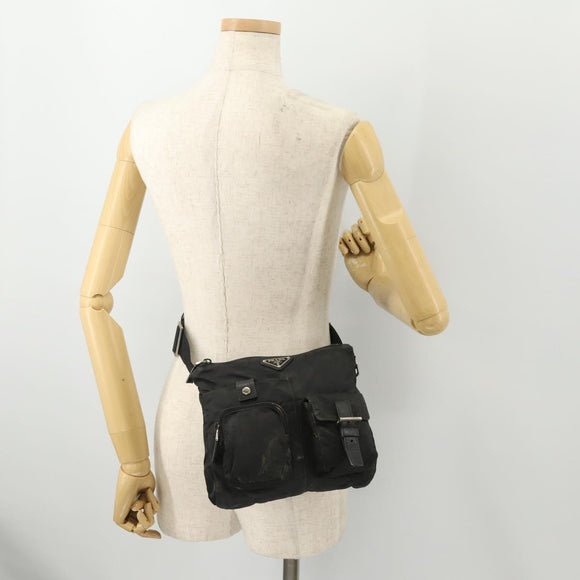 PRADA Waist bag Nylon Black Silver Auth 175272