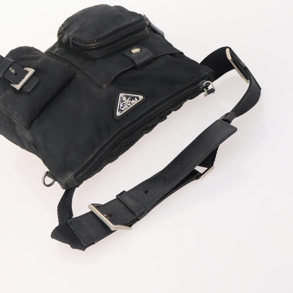 PRADA Waist bag Nylon Black Silver Auth 175272