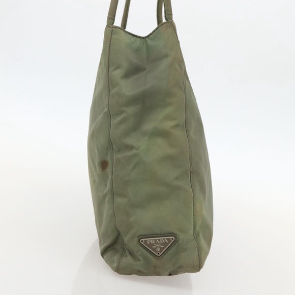 PRADA Tote Bag Nylon Khaki Silver Auth 175274