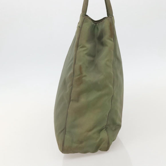 PRADA Tote Bag Nylon Khaki Silver Auth 175274