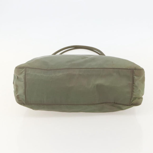 PRADA Tote Bag Nylon Khaki Silver Auth 175274