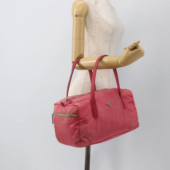 PRADA Hand Bag Nylon Pink Silver Auth 175275