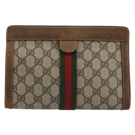 GUCCI GG Supreme Web Sherry Line Clutch Bag PVC Beige Red Green Auth 175278 - 0