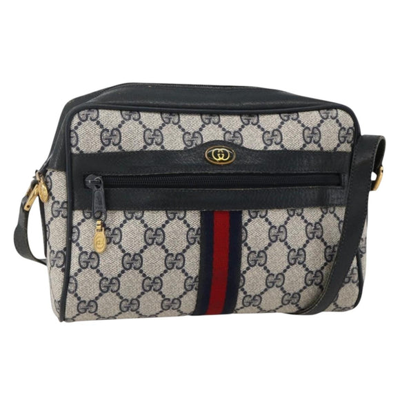 GUCCI GG Supreme Sherry Line Bag PVC Navy Gold Red 65 02 004 Auth 175281