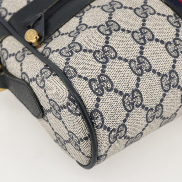GUCCI GG Supreme Sherry Line Bag PVC Navy Gold Red 65 02 004 Auth 175281