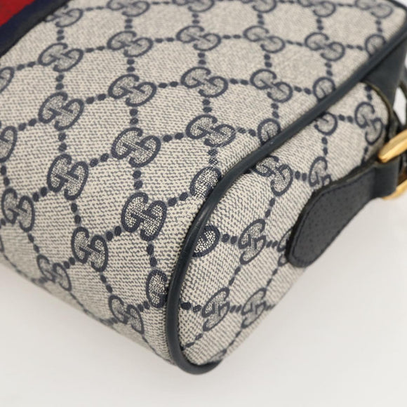 GUCCI GG Supreme Sherry Line Bag PVC Navy Gold Red 65 02 004 Auth 175281