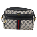 GUCCI GG Supreme Sherry Line Bag PVC Navy Gold Red 65 02 004 Auth 175281-13
