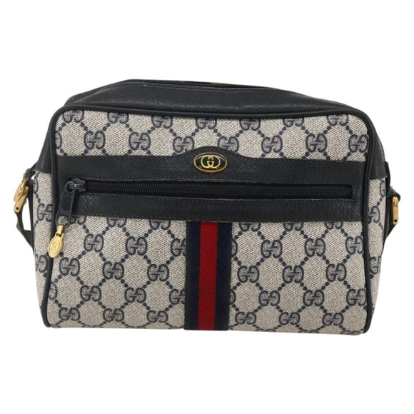 GUCCI GG Supreme Sherry Line Bag PVC Navy Gold Red 65 02 004 Auth 175281