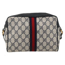 GUCCI GG Supreme Sherry Line Bag PVC Navy Gold Red 65 02 004 Auth 175281-2