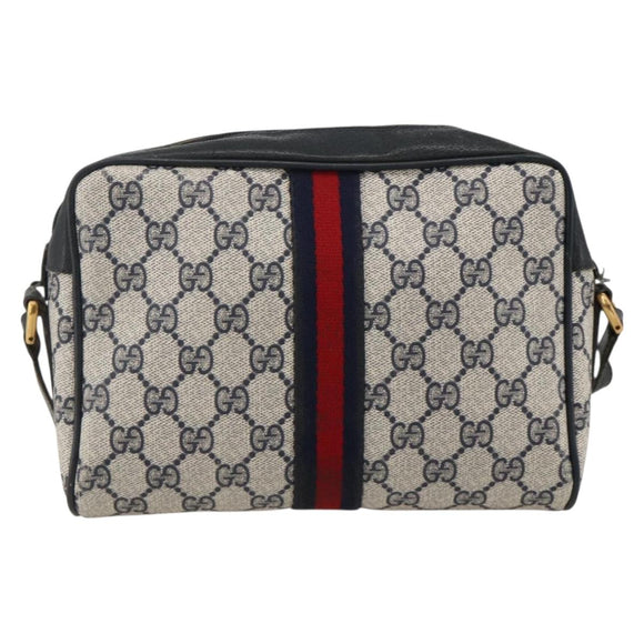 GUCCI GG Supreme Sherry Line Bag PVC Navy Gold Red 65 02 004 Auth 175281