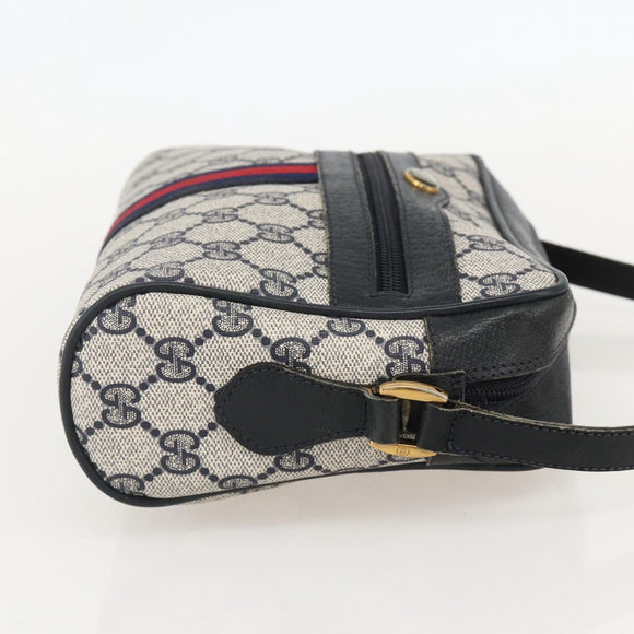 GUCCI GG Supreme Sherry Line Bag PVC Navy Gold Red 65 02 004 Auth 175281