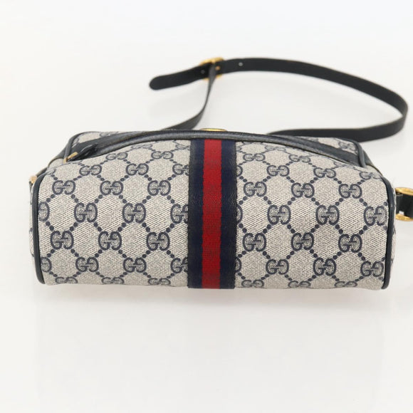 GUCCI GG Supreme Sherry Line Bag PVC Navy Gold Red 65 02 004 Auth 175281