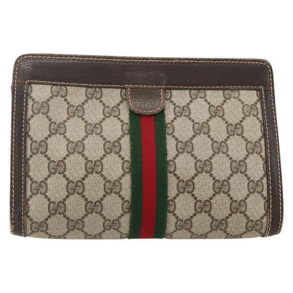 GUCCI GG Supreme Web Sherry Line Bag PVC Beige Red 41 014 2125 23 Auth 175283
