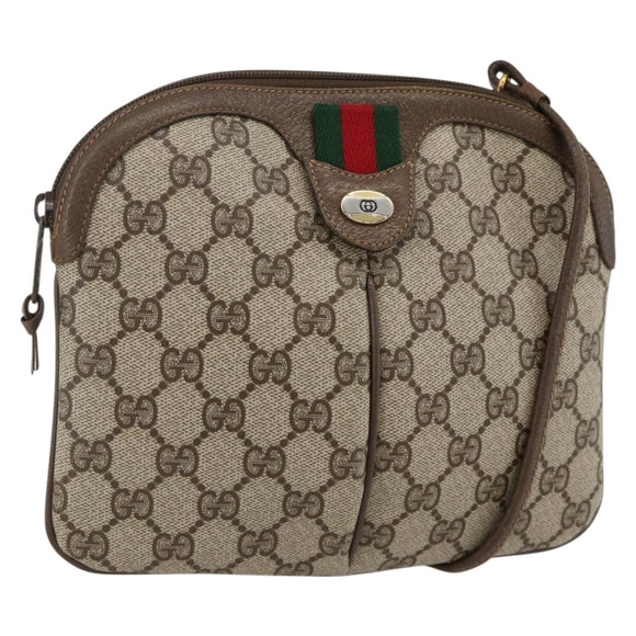 GUCCI GG Supreme Web Sherry Line Bag PVC Beige Gold 904 02 047 Auth 175285