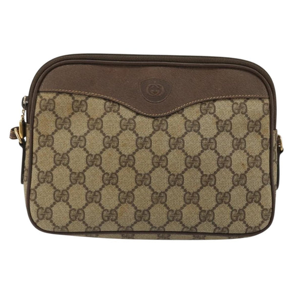 GUCCI GG Supreme Shoulder Bag PVC Beige Gold Auth 175287
