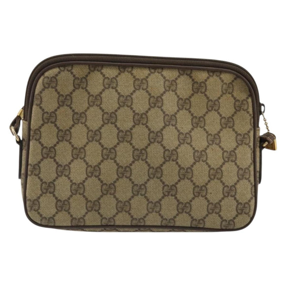 GUCCI GG Supreme Shoulder Bag PVC Beige Gold Auth 175287