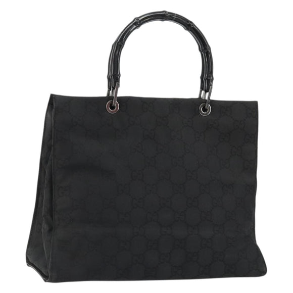 GUCCI GG Canvas Bamboo Tote Bag Black Silver 002 1010 2404 Auth 175294