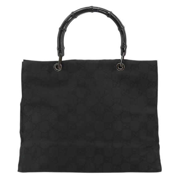 GUCCI GG Canvas Bamboo Tote Bag Black Silver 002 1010 2404 Auth 175294