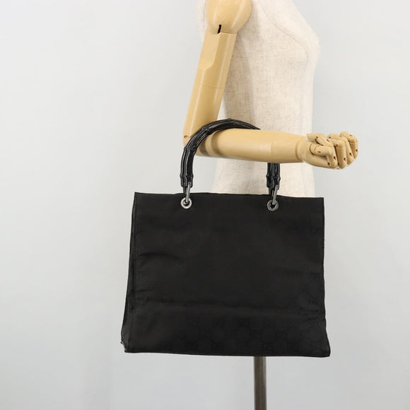 GUCCI GG Canvas Bamboo Tote Bag Black Silver 002 1010 2404 Auth 175294