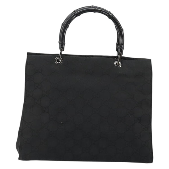 GUCCI GG Canvas Bamboo Tote Bag Black Silver 002 1010 2404 Auth 175294