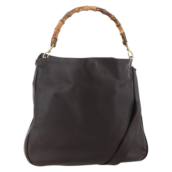 GUCCI Bamboo Shoulder Bag Leather 2way Brown Gold 001 0166 1577 Auth 175295