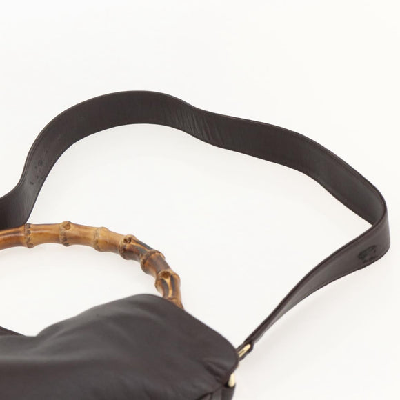 GUCCI Bamboo Shoulder Bag Leather 2way Brown Gold 001 0166 1577 Auth 175295