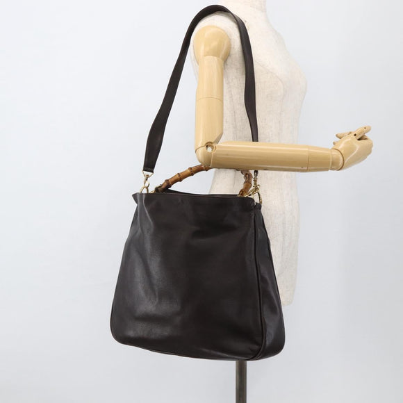 GUCCI Bamboo Shoulder Bag Leather 2way Brown Gold 001 0166 1577 Auth 175295