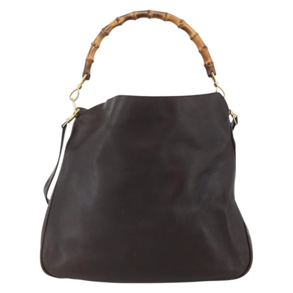GUCCI Bamboo Shoulder Bag Leather 2way Brown Gold 001 0166 1577 Auth 175295