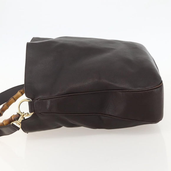 GUCCI Bamboo Shoulder Bag Leather 2way Brown Gold 001 0166 1577 Auth 175295
