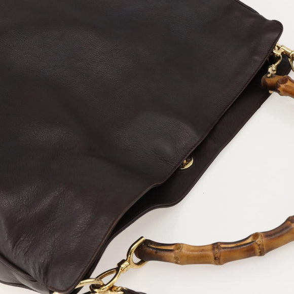GUCCI Bamboo Shoulder Bag Leather 2way Brown Gold 001 0166 1577 Auth 175295