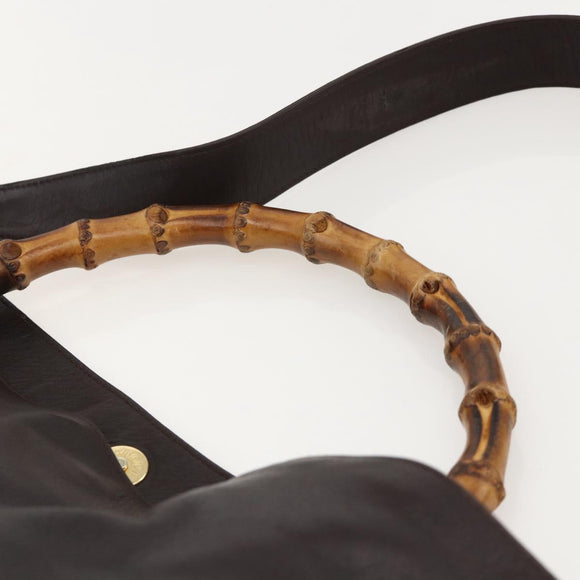 GUCCI Bamboo Shoulder Bag Leather 2way Brown Gold 001 0166 1577 Auth 175295