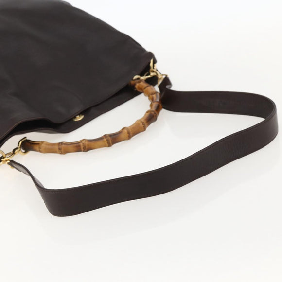 GUCCI Bamboo Shoulder Bag Leather 2way Brown Gold 001 0166 1577 Auth 175295