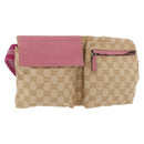 GUCCI GG Canvas Sherry Line Waist bag Beige Silver pink 28566 Auth 175298-1
