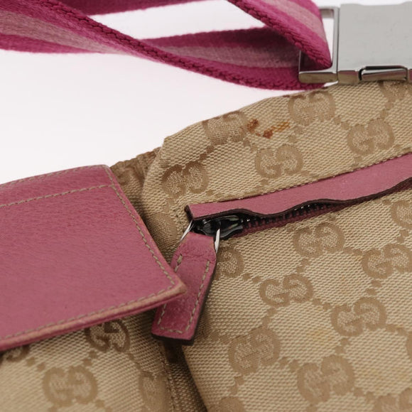 GUCCI GG Canvas Sherry Line Waist bag Beige Silver pink 28566 Auth 175298
