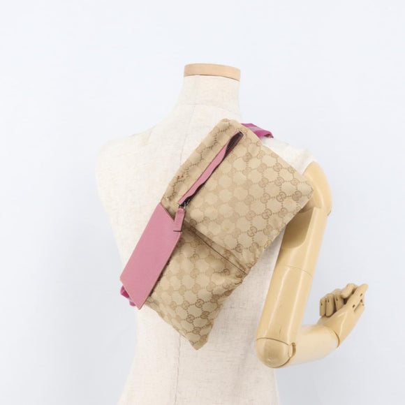 GUCCI GG Canvas Sherry Line Waist bag Beige Silver pink 28566 Auth 175298